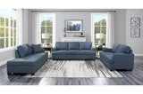 Side view of Elmont Blue Fabric Sofa and Loveseat set