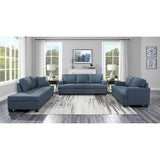 Close-up of Elmont Blue Loveseat seat cushions and stitching detail