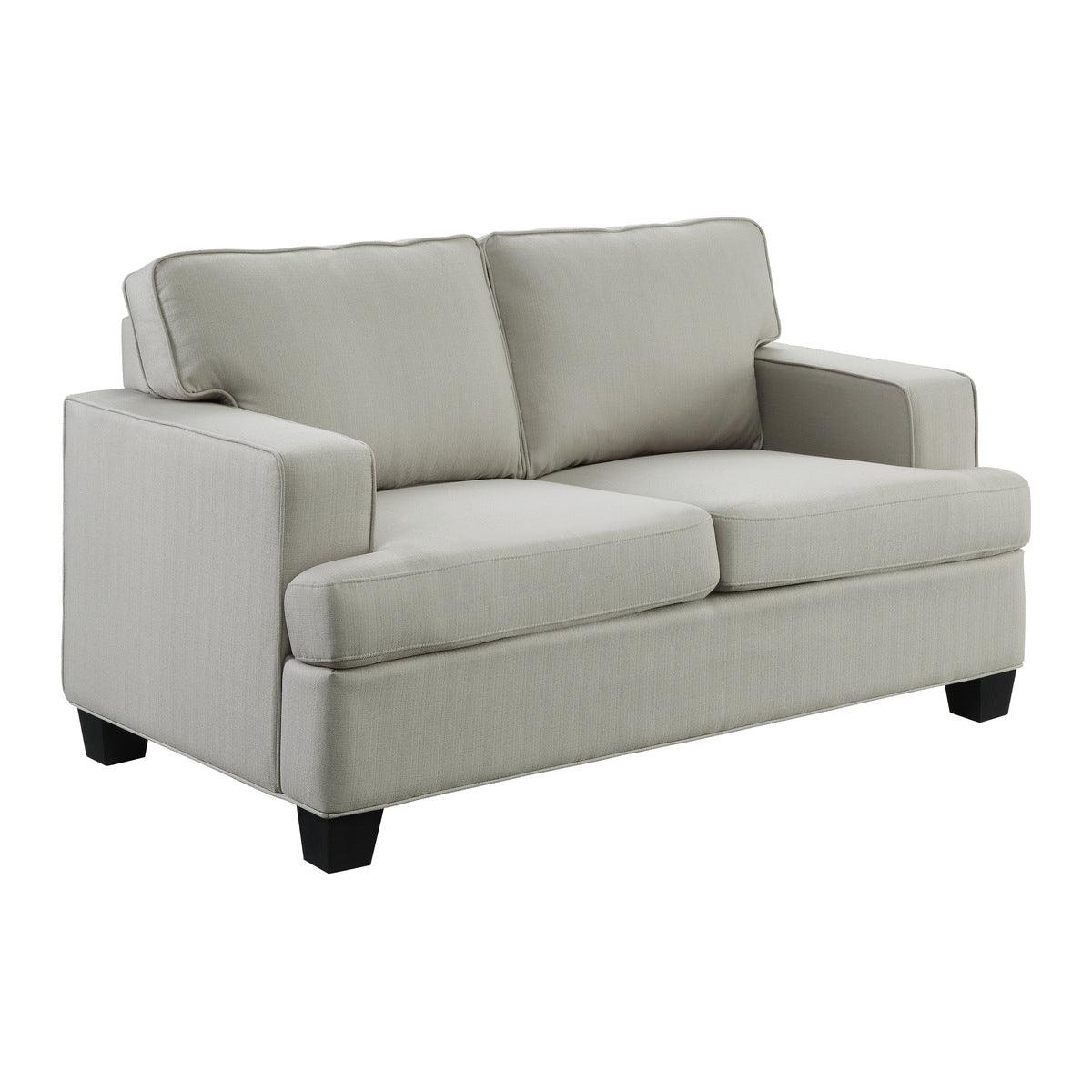 Elmont Khaki loveseat side view showing track arm
