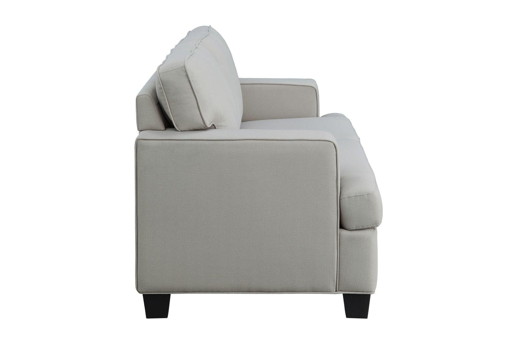 Side view of loveseat showing textured fabric