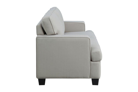 Side view of loveseat showing textured fabric