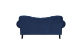 back detail of loveseat in navy velvet