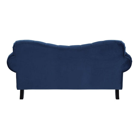 Rosalie Navy Blue Velvet Tufted Loveseat rear view