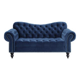 Rosalie Navy Blue Velvet Tufted Loveseat front view
