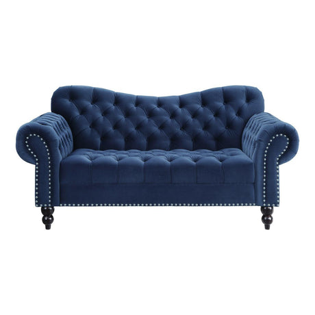 Rosalie Navy Blue Velvet Tufted Loveseat front view