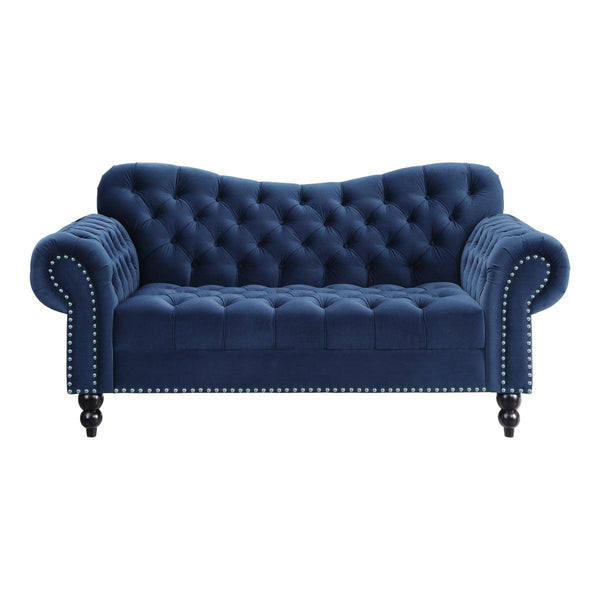 Rosalie Navy Blue Velvet Tufted Loveseat front view