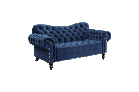 main view of loveseat from Rosalie Navy Velvet Tufted Set
