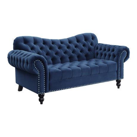 Rosalie Navy Blue Velvet Tufted Loveseat side view