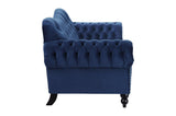 side angle of sofa in Rosalie Navy Velvet Tufted Set