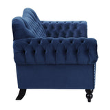 Rosalie Navy Blue Velvet Tufted Loveseat angled side view