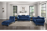 side view of Rosalie Navy Velvet Tufted Living Room Set sofa