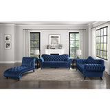 Rosalie Navy Blue Velvet Tufted Sofa close side view