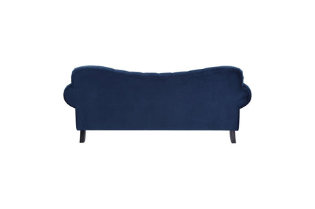 side view of loveseat in Rosalie Navy Velvet Tufted Set