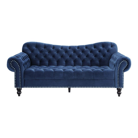 Rosalie Navy Blue Velvet Tufted Sofa front view