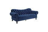 main view of Rosalie Navy Velvet Tufted sofa