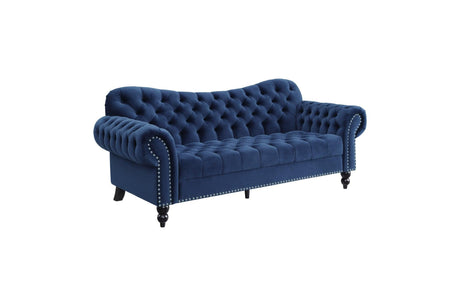 main view of Rosalie Navy Velvet Tufted sofa