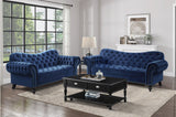 main view of Rosalie Navy Velvet Tufted Living Room Set sofa and loveseat