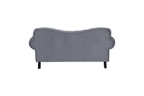 Back view of velvet tufted sofa