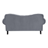 Rosalie dark gray velvet tufted loveseat back view