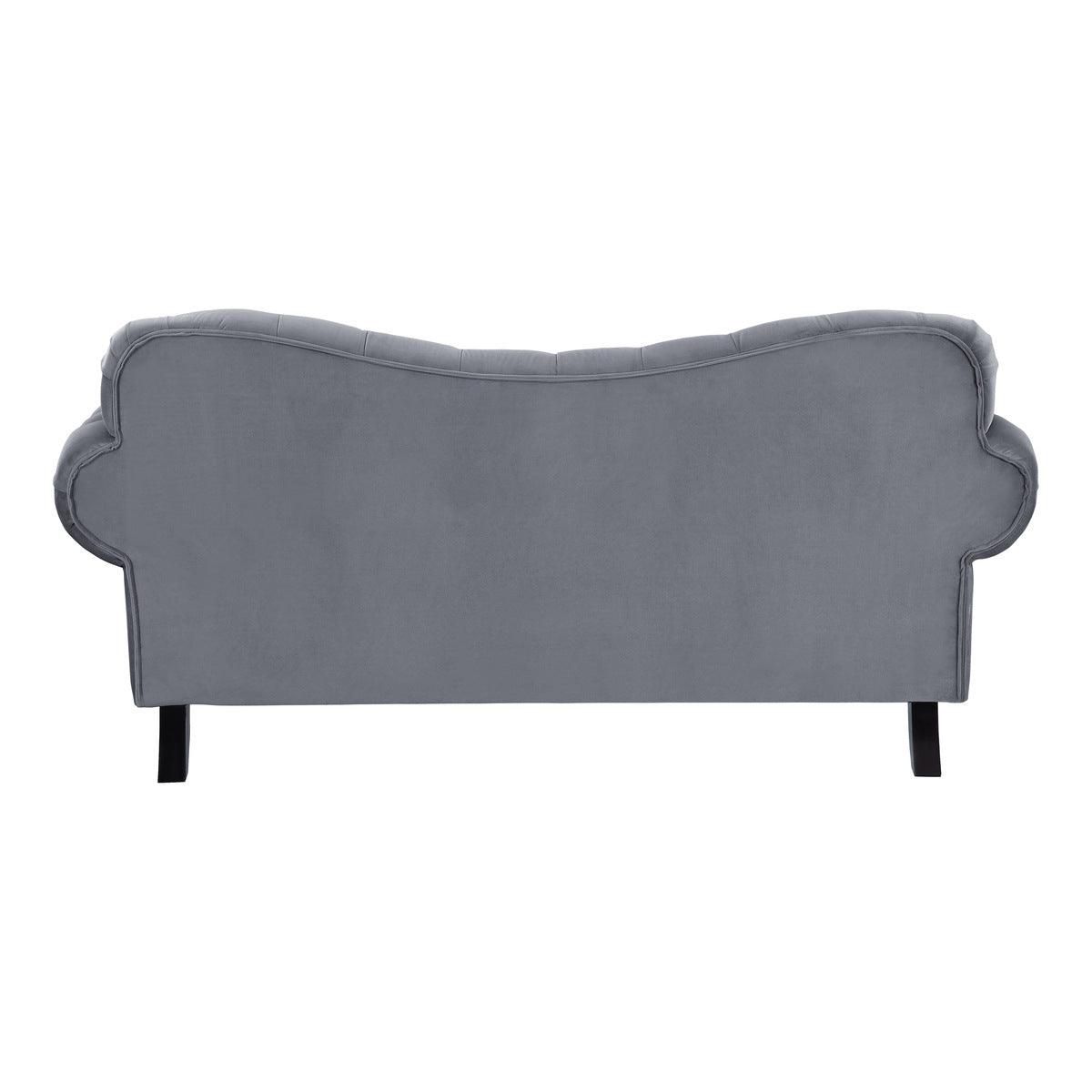 Rosalie dark gray velvet tufted loveseat back view