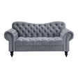 Rosalie dark gray velvet tufted loveseat front view