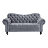 Rosalie dark gray velvet tufted loveseat front view