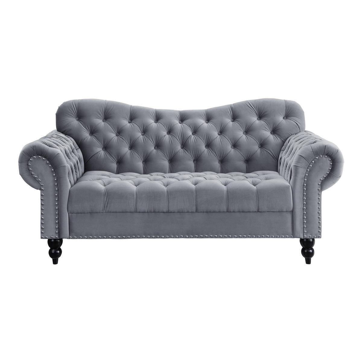 Rosalie dark gray velvet tufted loveseat front view