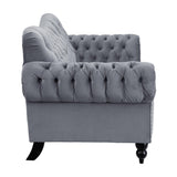Rosalie dark gray velvet tufted loveseat other side view