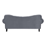 Rosalie dark gray velvet tufted sofa detailed fabric close-up