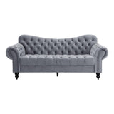Rosalie dark gray velvet tufted sofa front view