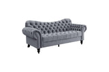 Front angle of Rosalie velvet tufted sofa