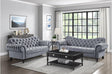 Rosalie dark gray velvet tufted sofa front view