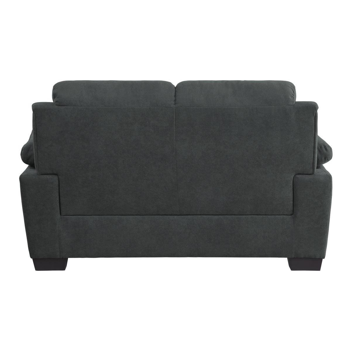 Holleman dark gray textured fabric loveseat back view