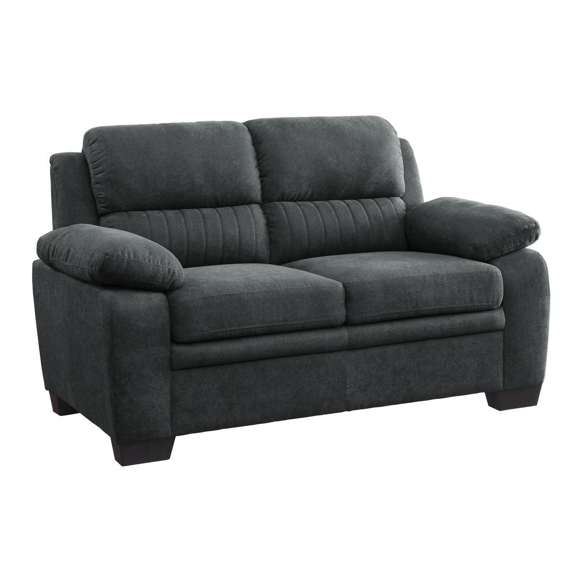 Holleman dark gray textured fabric loveseat side angle