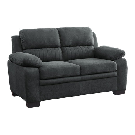 Holleman dark gray textured fabric loveseat side angle