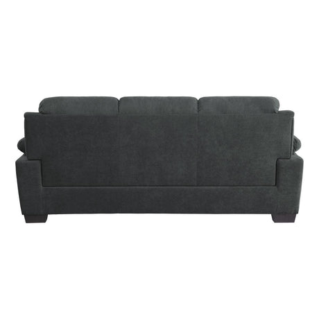 Close-up of Holleman Dark Gray Upholstered Fabric Sofa fabric and frame