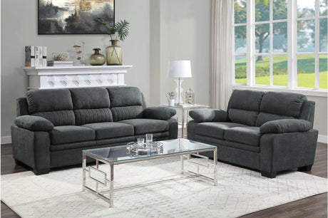 Holleman Dark Gray Fabric Sofa and Loveseat Set main view