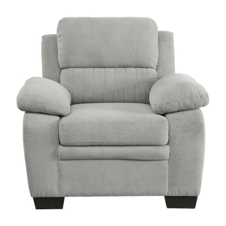 Holleman Gray Upholstered Chair front angle showing textured gray fabric