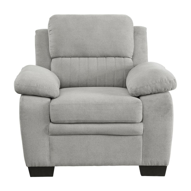 Holleman Gray Upholstered Chair front angle showing textured gray fabric