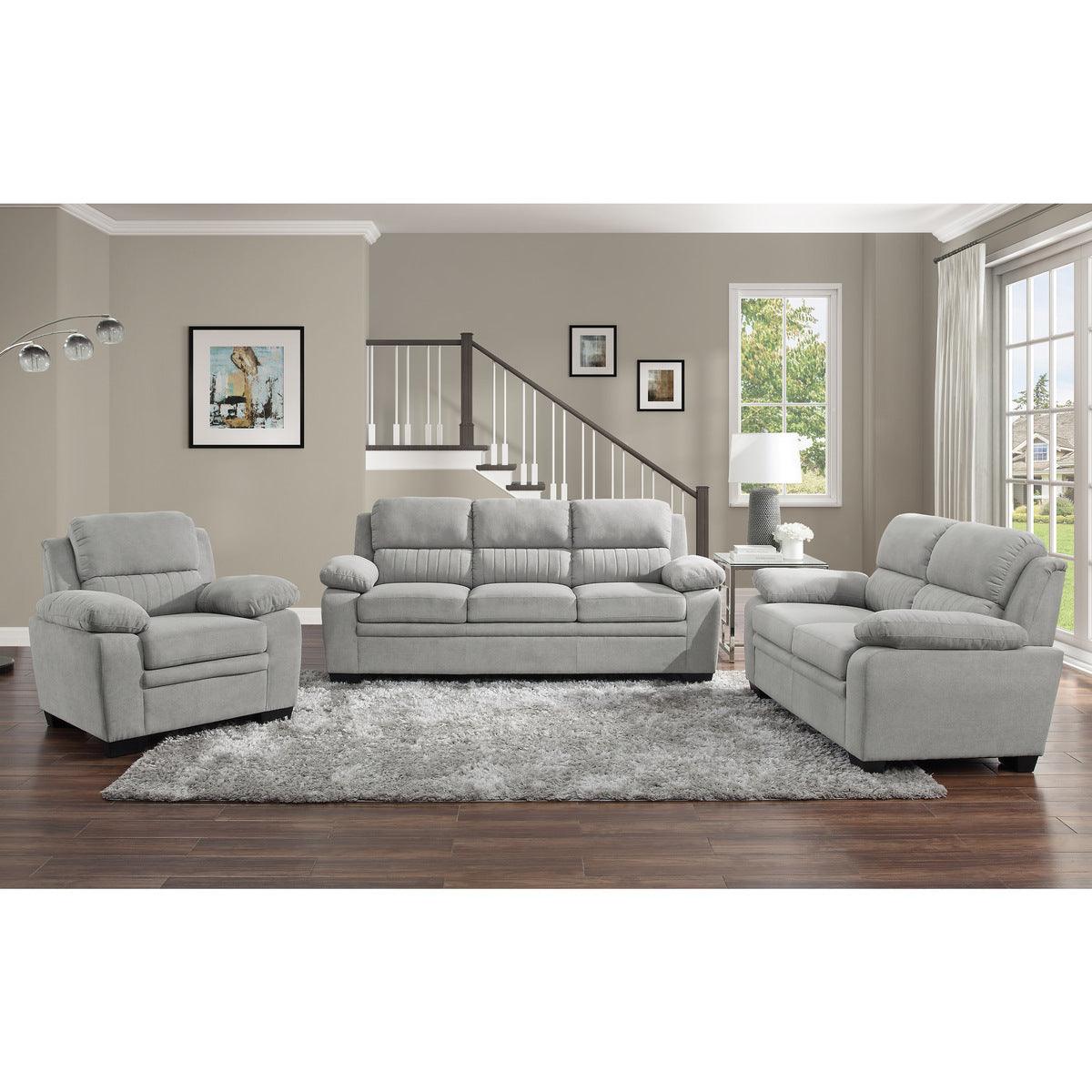 Holleman Chair in gray fabric showing seating angle