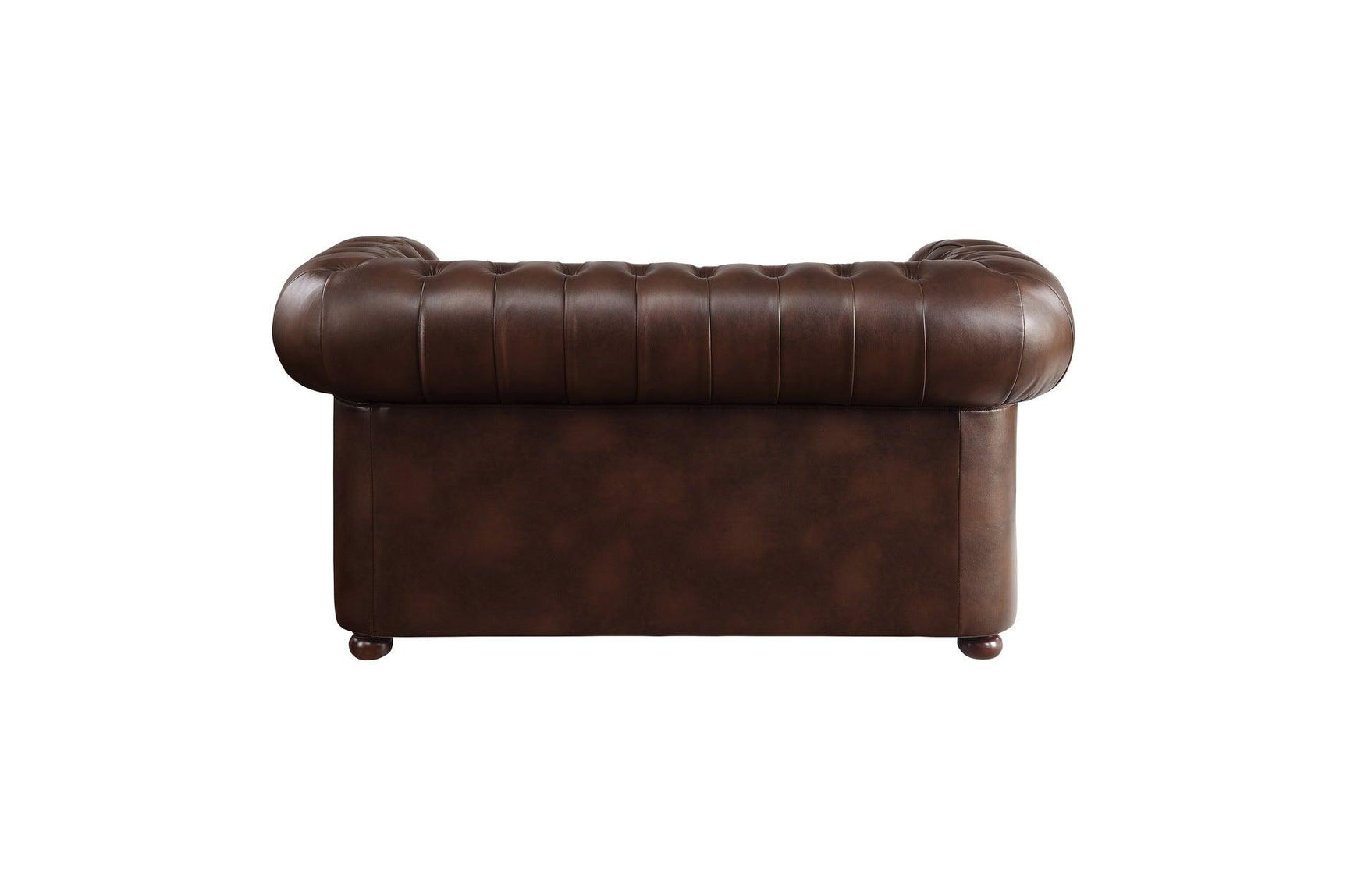 Back view of Tiverton brown faux leather sofa and loveseat