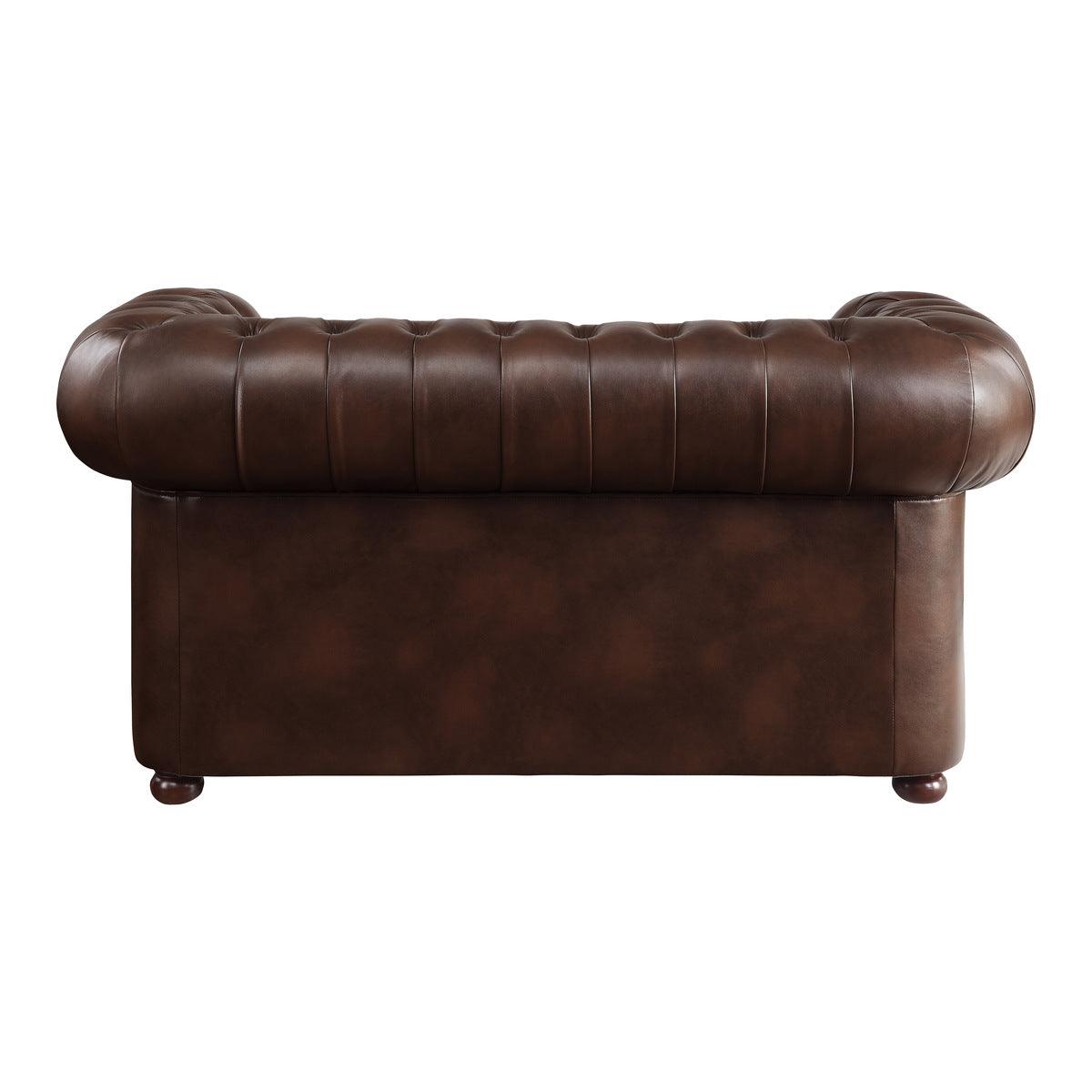Tiverton Brown Faux Leather Tufted Loveseat back view