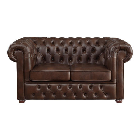 Tiverton Brown Faux Leather Tufted Loveseat front view