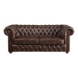 Tiverton Brown Faux Leather Tufted Sofa front view