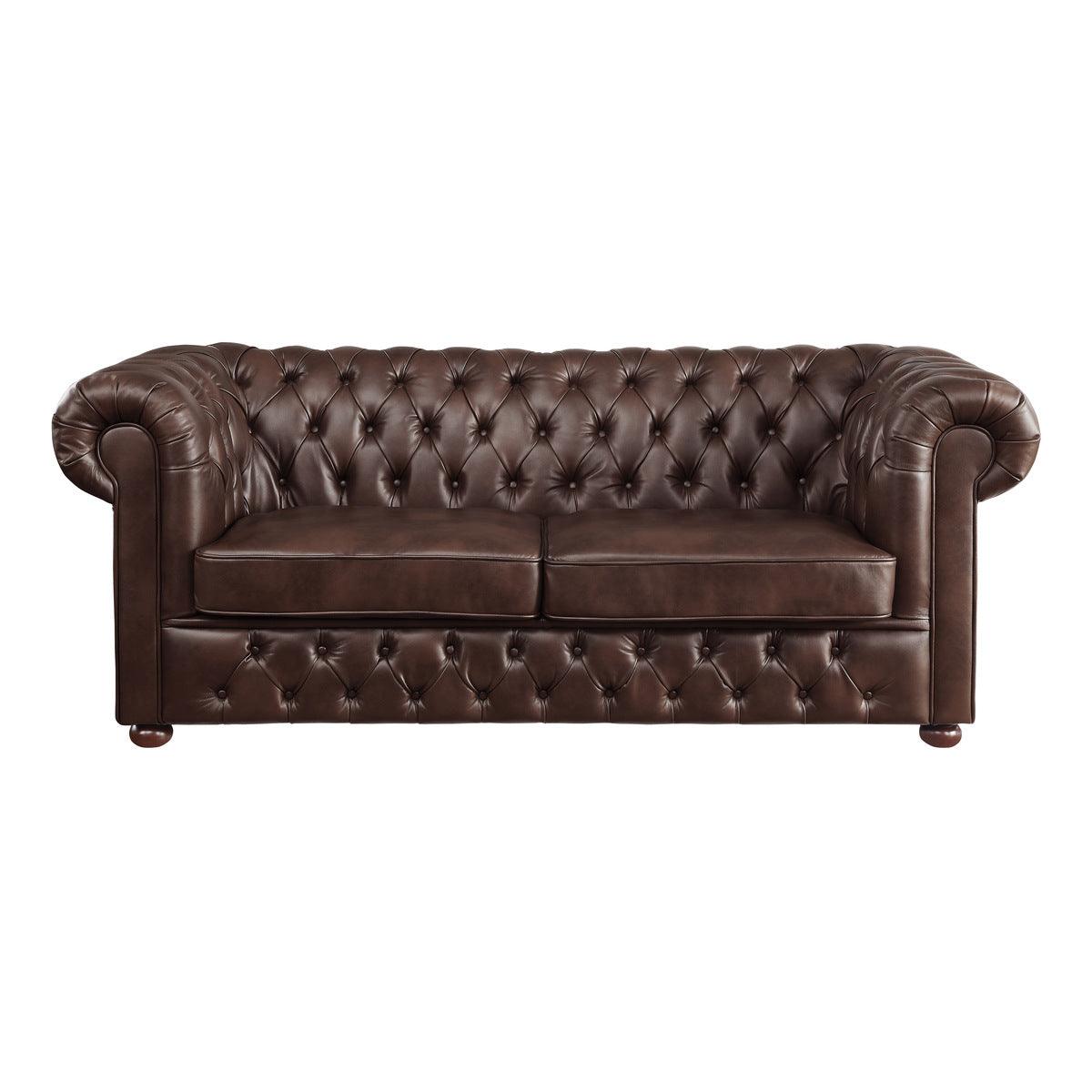 Tiverton Brown Faux Leather Tufted Sofa front view