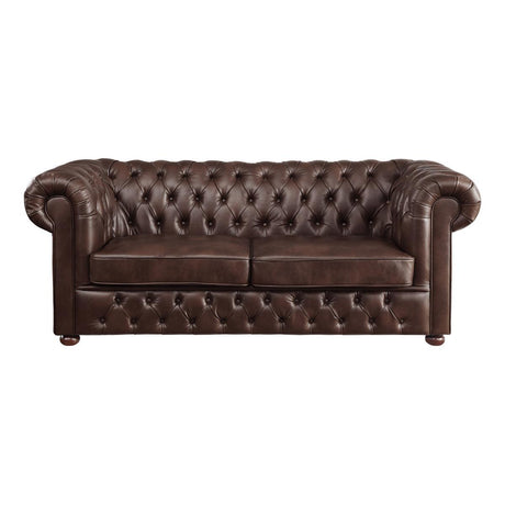 Tiverton Brown Faux Leather Tufted Sofa front view