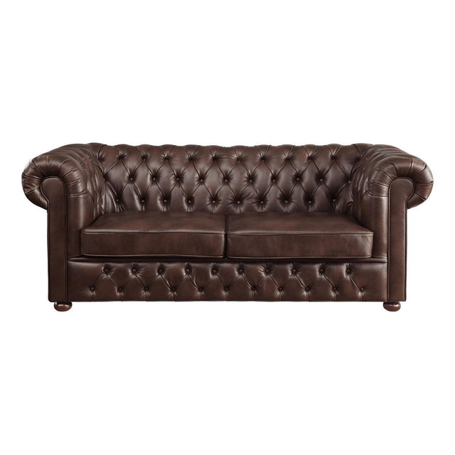 Tiverton Brown Faux Leather Tufted Sofa front view