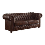Tiverton Brown Faux Leather Tufted Sofa side angle