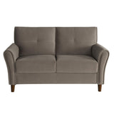 Dunleith Brown Velvet Upholstered Tufted Loveseat front view