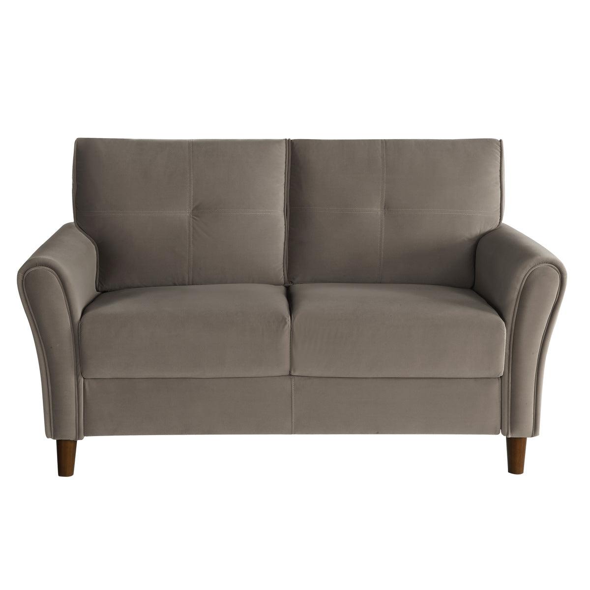 Dunleith Brown Velvet Upholstered Tufted Loveseat front view